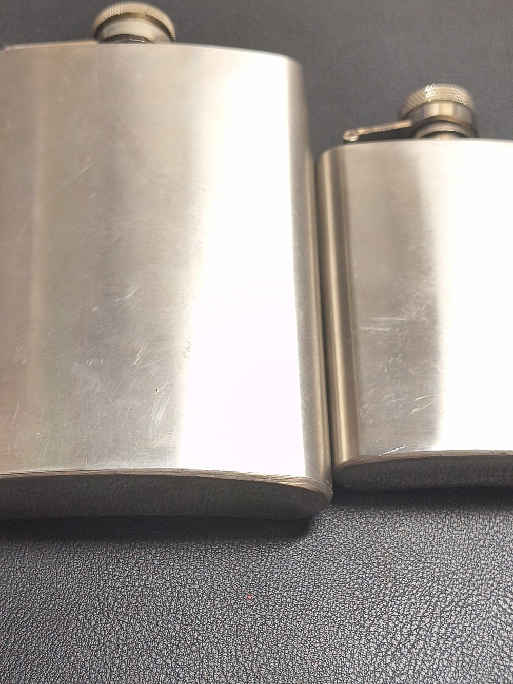 Stainless Steel Flask Set 8 oz 3.5 oz Pocket Liquor Flasks Silver Metal Lot of 2